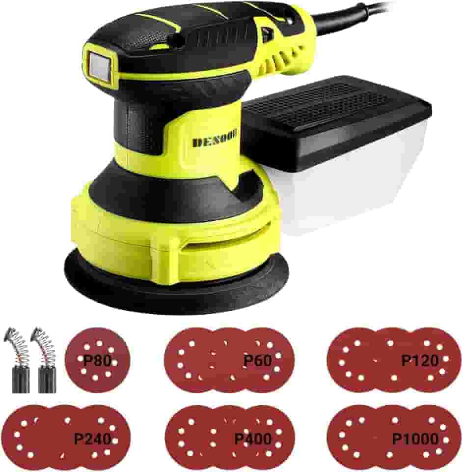 Lixadeira Orbital Elétrica 350W 127V com Coletor de Pó, Velocidade Variável 7000-13000RPM e 16 Lixas – Ideal para Madeira, Metal e Pintura