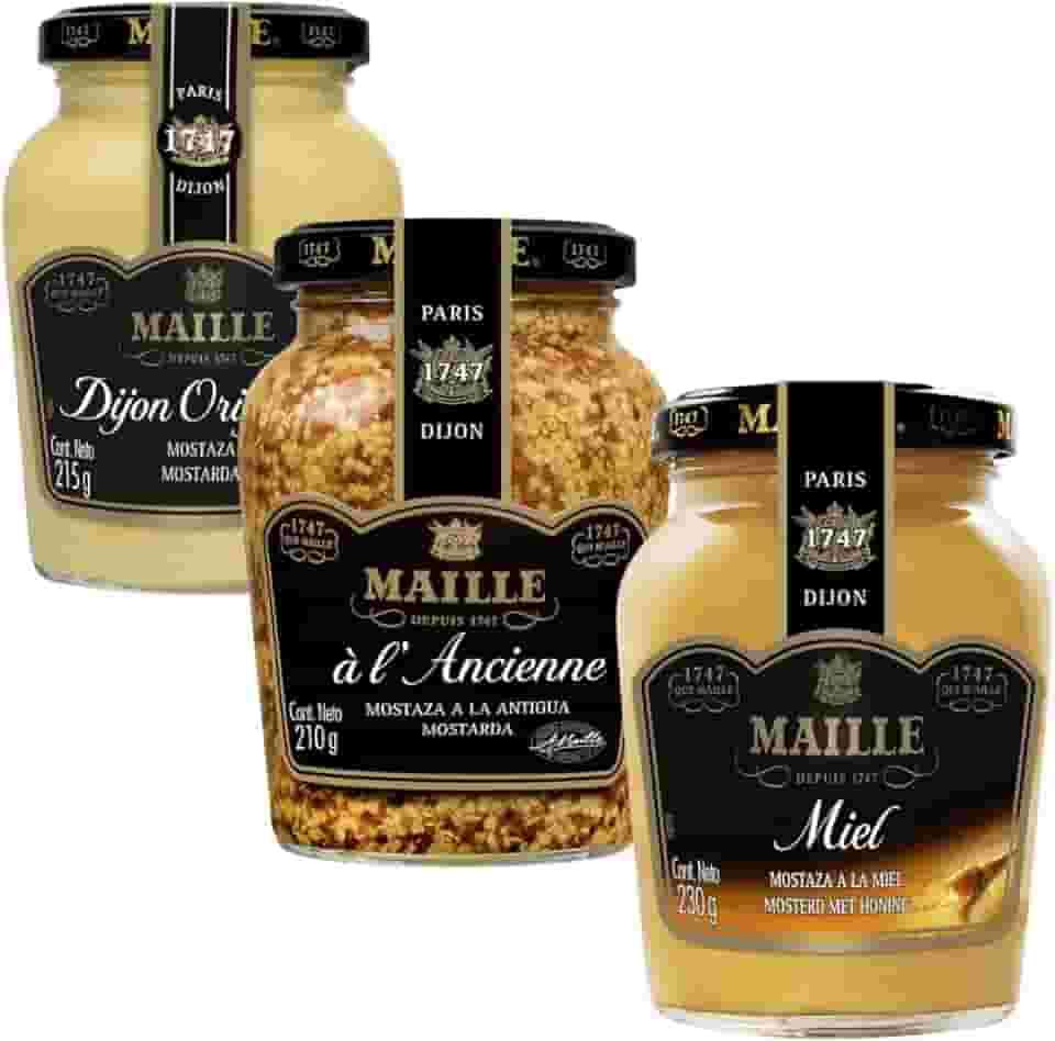 Kit 3 Mostardas Maille Dijon, Mel e Em Gr?os Com Vinho Branco