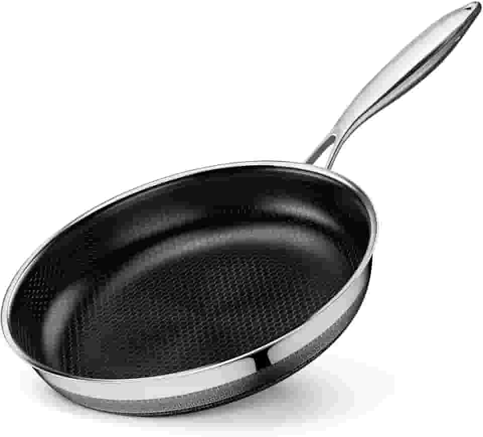 Innerwell Frigideiras de aço inoxidável de 28 cm de titânio e cerâmica antiaderente, híbrida, tripla, antiaderente, para cozinha, compatível com todos os cooktops, sem PFOA/PFAS/PTFE