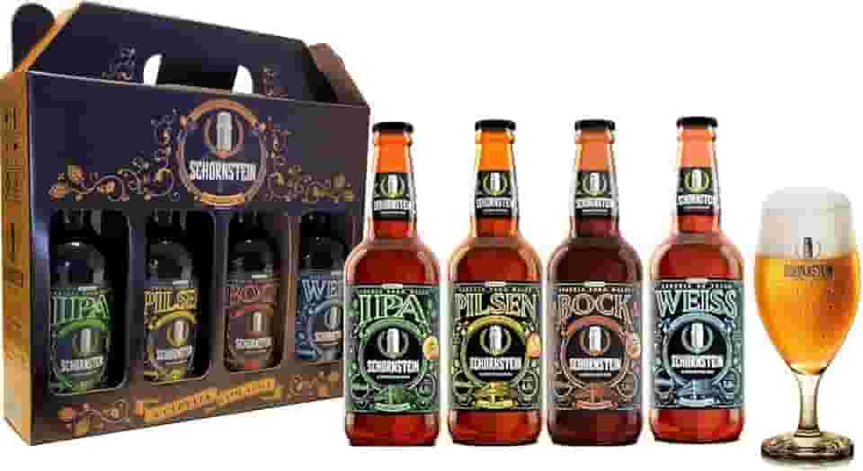 Kit de Cerveja Artesanal para Presente - Schornstein 4 Garrafas 500 ml + Copo 350 ml