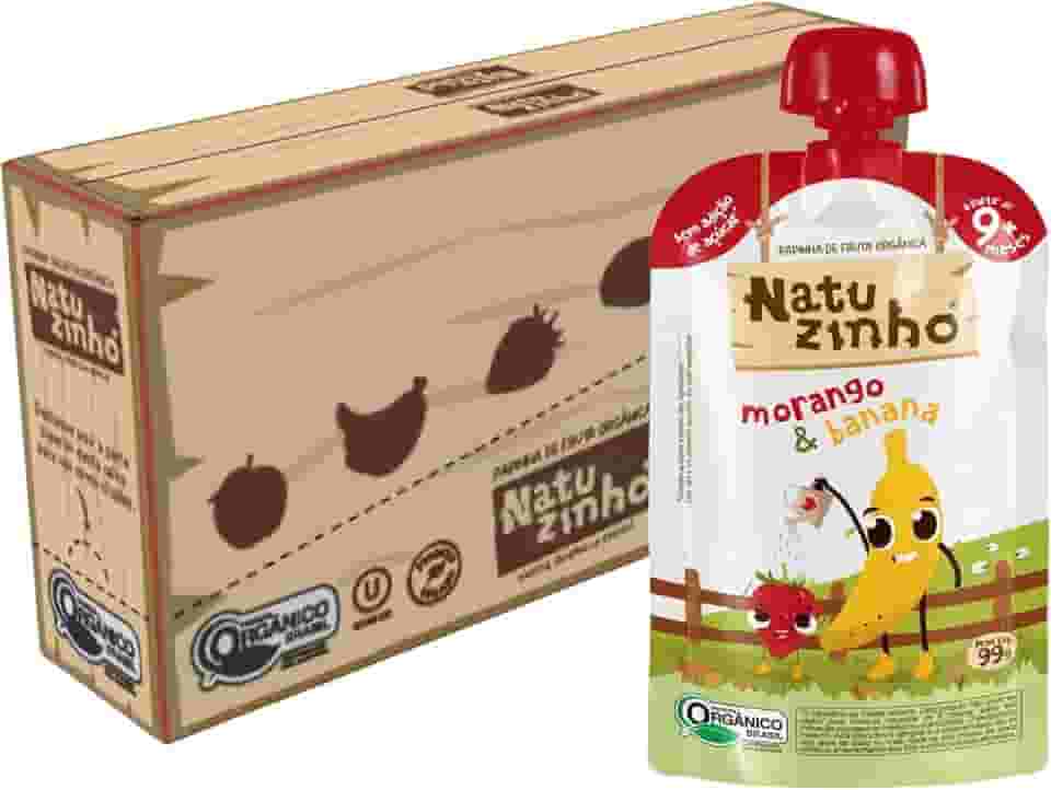 Natuzinho, Kit com 6 Papinhas Orgânicas para Bebê, Sabor Banana e Morango, Sem Açúcar, Aditivos ou Conservantes, Ideal para Introdução Alimentar, 99g cada