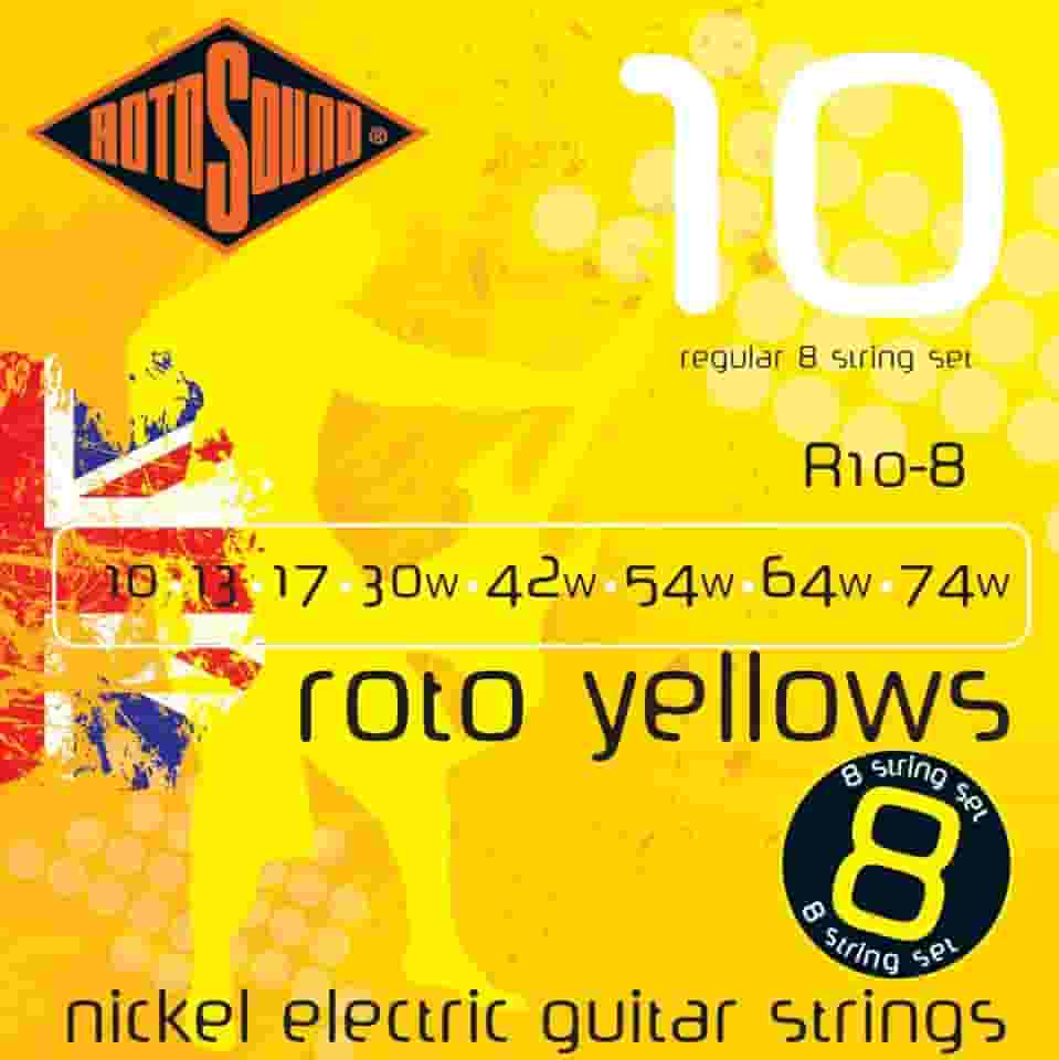 Encordoamento Guitarra 8 cordas Rotosound - Roto Yellows - R10-8 - .010/.074