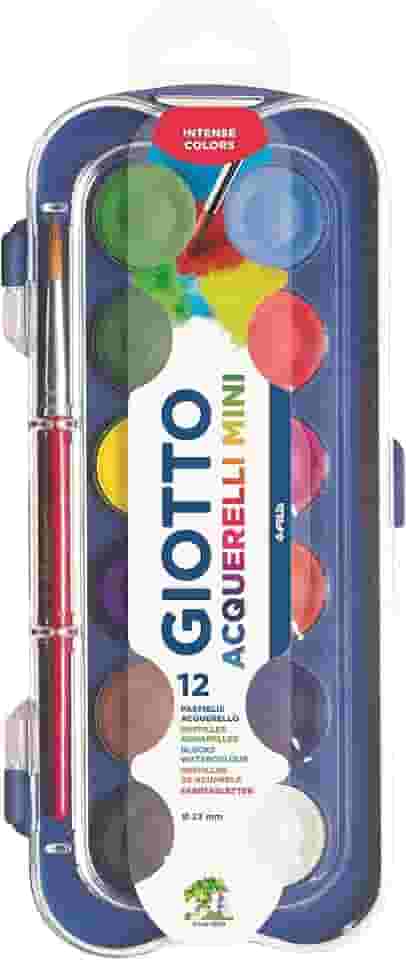 GIOTTO Acquarelli Mini, Aquarela em Estojo de Pastilhas de 23mm, 12 Cores