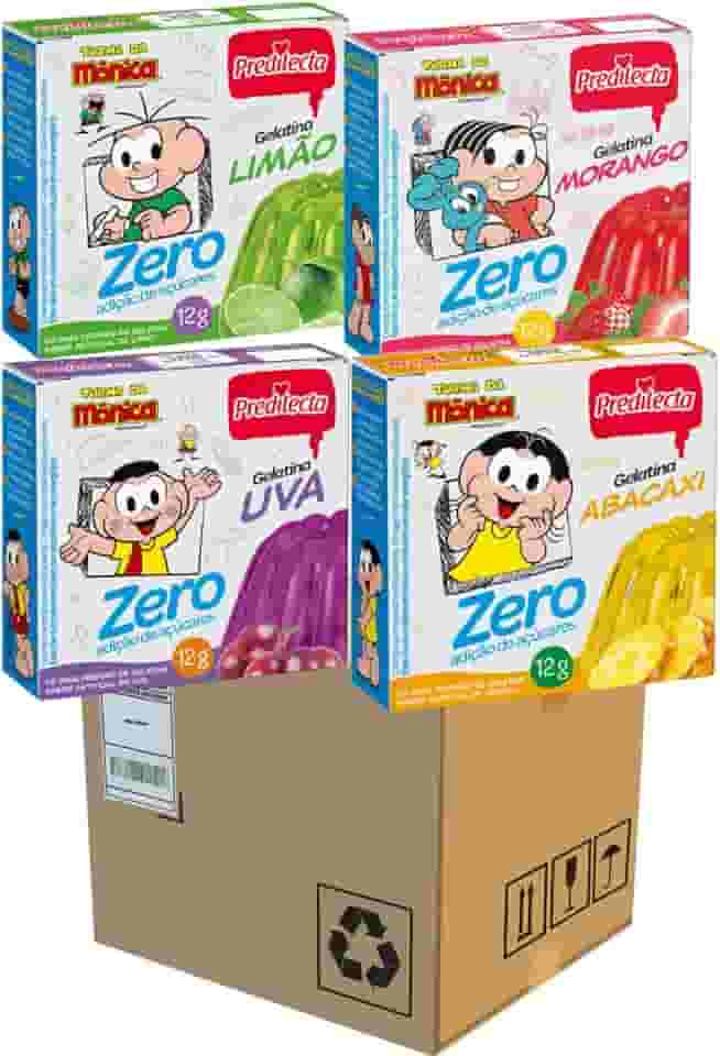 Caixa fechada 36 Gelatina Em Pó Zero Açucar Com 9 Sabores de Cada, Uva, Limão, Abacaxi e Morango 12g