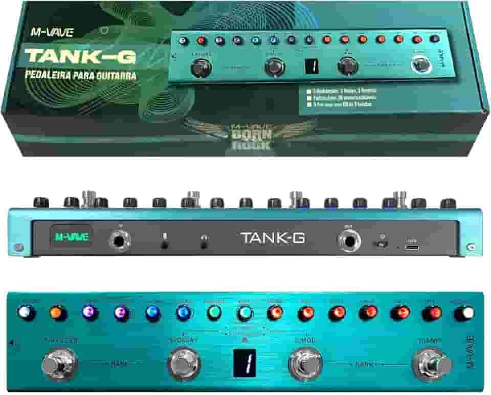 M-VAVE VEDO Tank-G Pedal de Guitarra Multi-Efeitos, Effects Pedal guitarra Reverb Delay MOD AMP Bateria lítio Recarregável, 36 Presets, 9 Preamp Slots, 8 IR Cab, 3 Simulação, Delay, Cube Baby Reverb