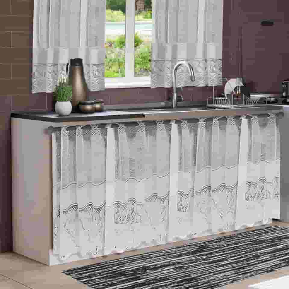 Cortina Renda Tulipa Branca para Pia/Balcão – 0,80m Altura x 1,50m Largura (Branco)