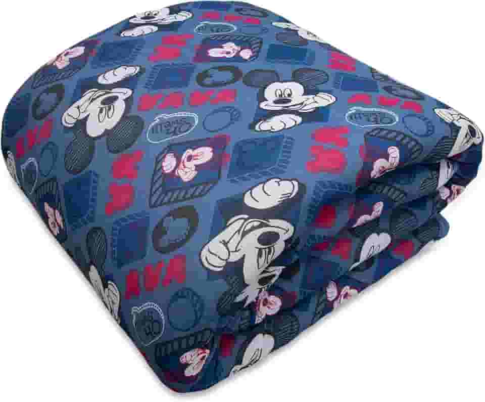 Edredom Estampado 1 Peça Portallar Disney Mickey Simpatico/Azul Jeans Solteiro