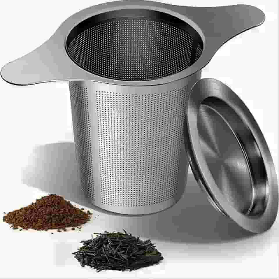 Infusor de Chá de Aço Inoxidável Tipo Cesta com Tampa