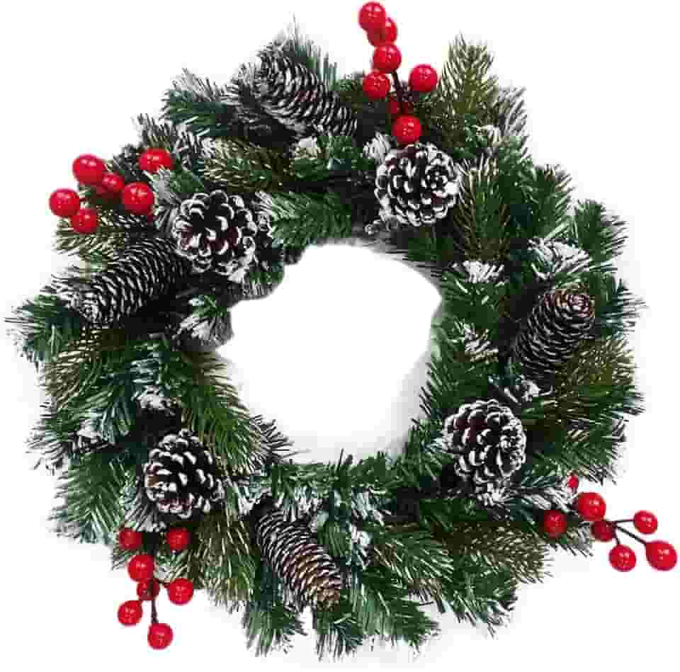 Guirlanda de Natal Nevada com Pinhas Azevinhos 35cm