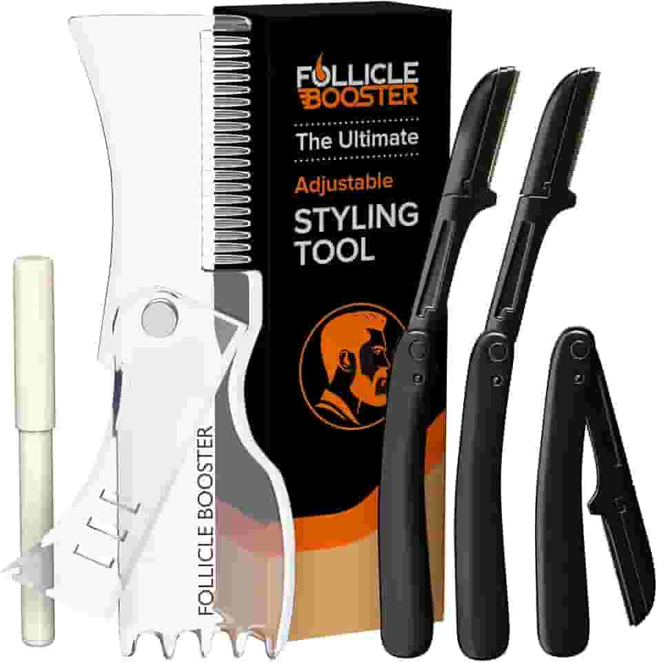 Kit modelador de barba – Ferramenta completa de modelagem e modelagem – Modelador, lâminas e lápis de barbeiro – Modelo de guia de estêncil de barba com muitos estilos para alinhamento perfeito