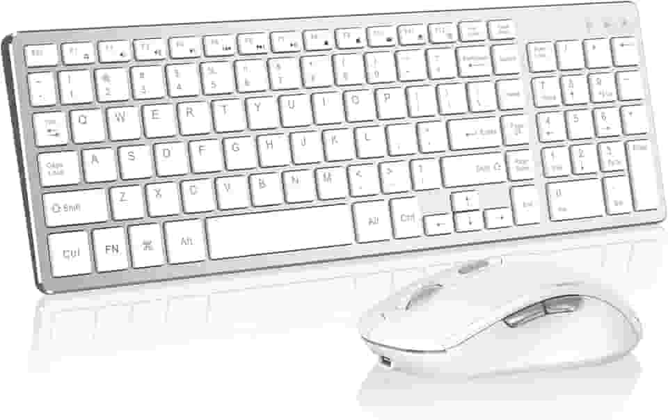 Combo de teclado e mouse sem fio – recarregável, silencioso, design compacto com teclado numérico, receptor USB de 2,4 GHz, conjunto de teclado fino e mouse ergonômico para Windows, desktop, PC,