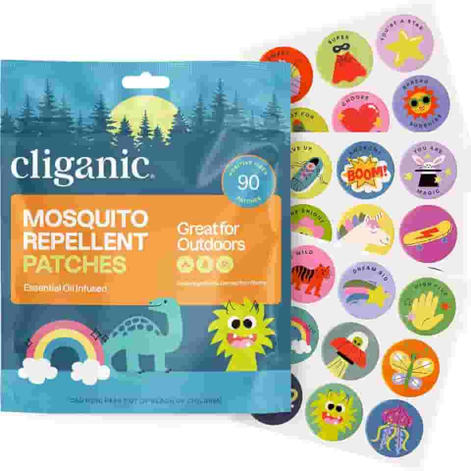 Cliganic Adesivos repelentes de mosquitos (pacote com 90) – adesivos de vibração positiva para crianças, sem DEET, infundido com óleo essencial