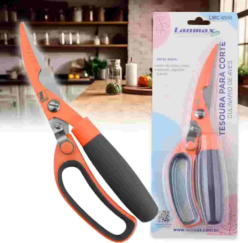 Tesoura De Cozinha 3 Funções Corta Osso Frango Carnes Peixes Lanmax Design Ergonômico e Resistente