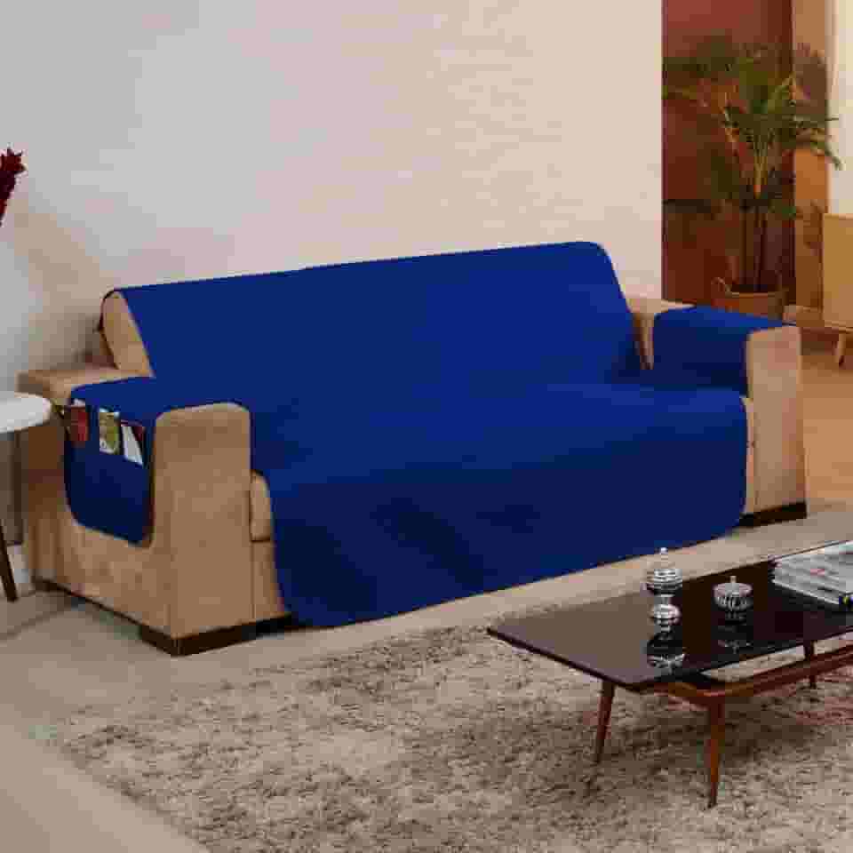 Protetor de Sofá 3 Lugares - Prático, Macio e Lavável, Ideal para Casas com Pets e Crianças – Ótimo Custo-Benefício – FV Enxovais (Azul, 3 Lugares)