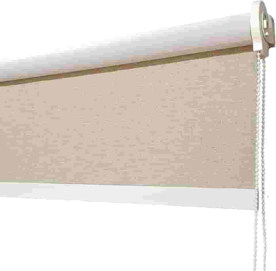 Cortina Persiana Rolo Blackout 100% (Cor Linho Bege - 1,50L x 1,50A - Sem BANDO) Acabamento Preto ou Branco Pronta para Instalação