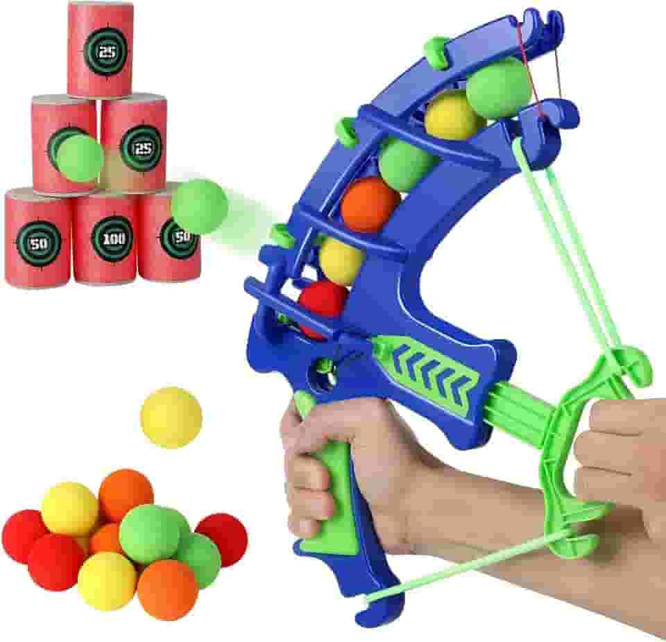 Brinquedo Arco e Flecha Infantil com Alvo, Kit com Bolas Macias e Alvos Pontuados, Azul e Verde
