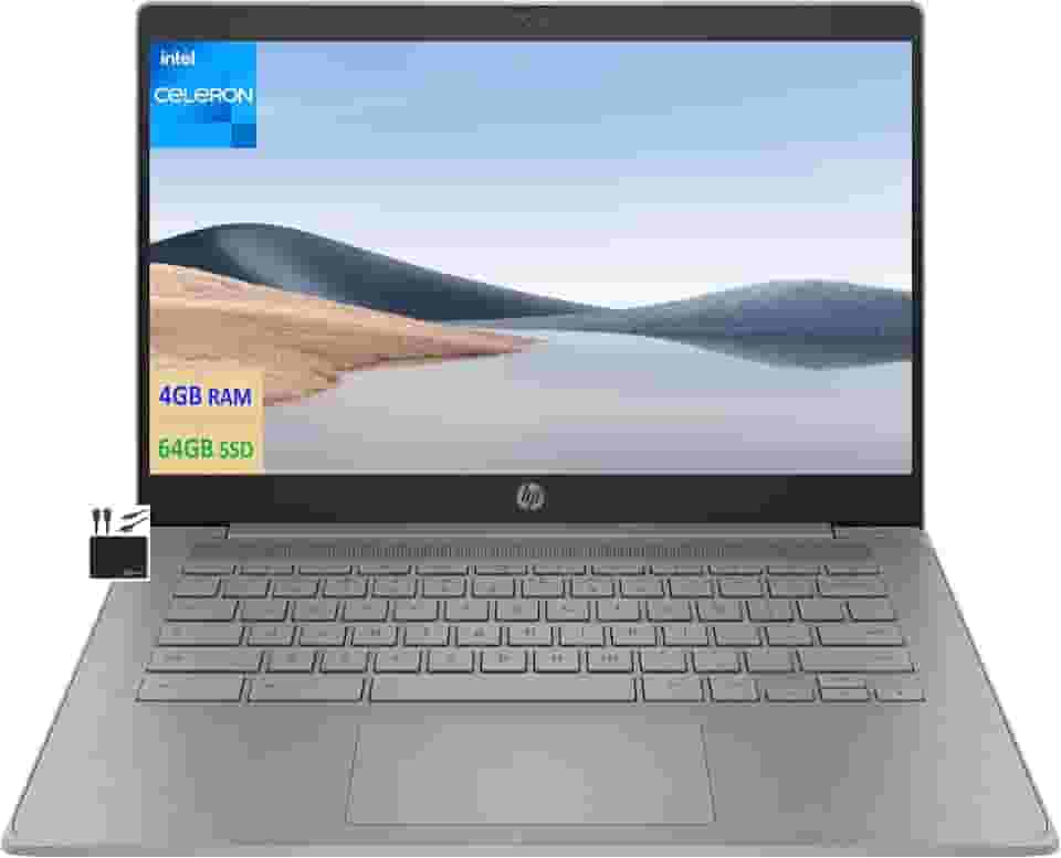 HP Chromebook Laptop Student Business 2023, tela HD de 35.6 cm, processador Intel Celeron N4120 quad-core, 4 GB de RAM, 64 GB de eMMC, webcam 720p, WiFi, Bluetooth, bateria 14 horas ou mais, Chrome OS