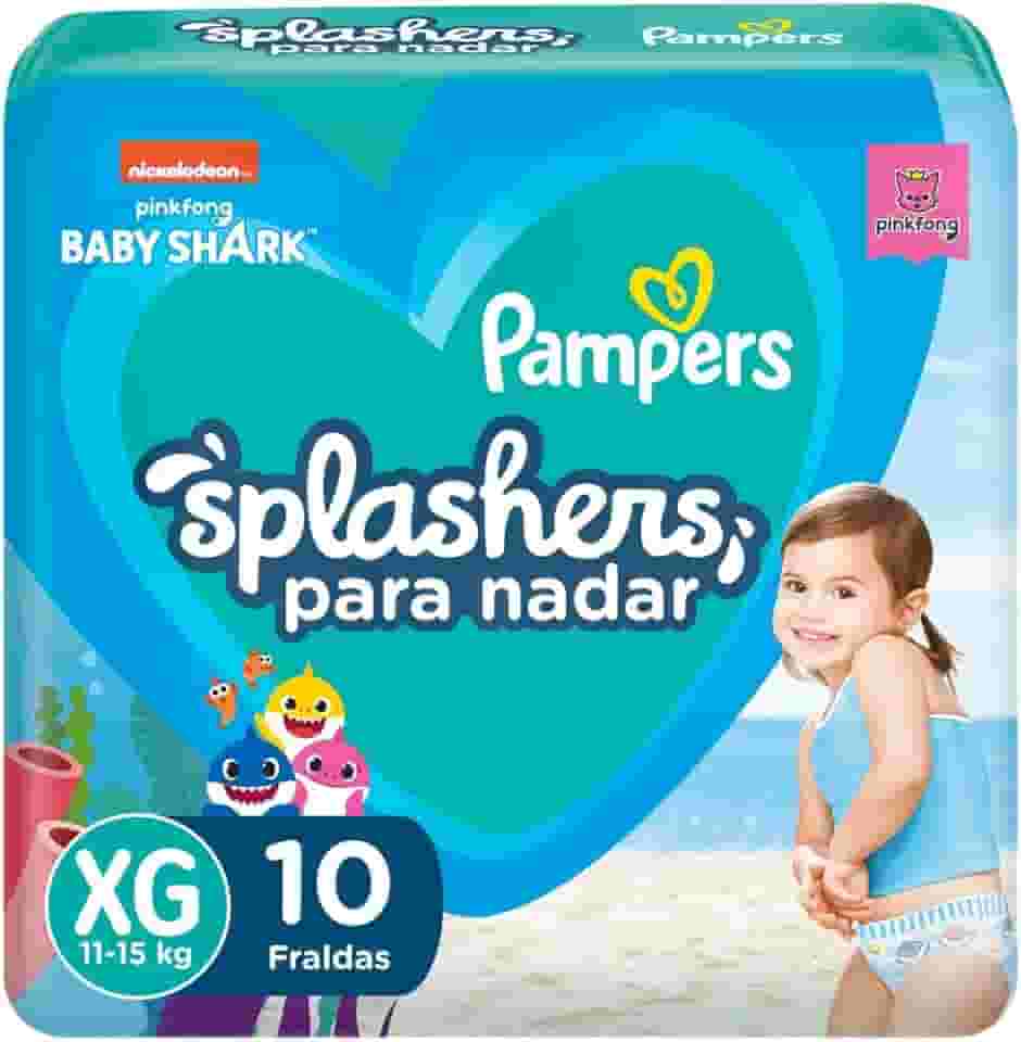 Fralda Pampers Splashers Para Nadar Baby Shark Tamanho XG 10 Unidades