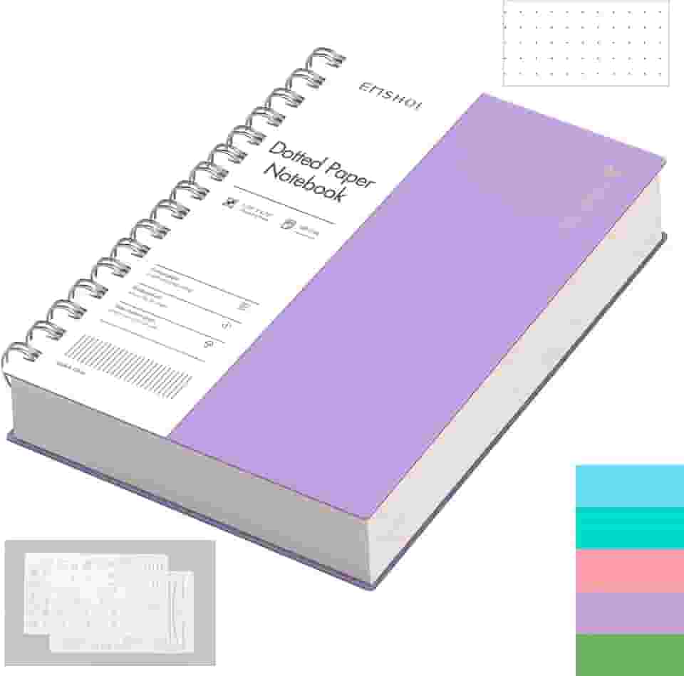 EMSHOI Caderno espiral A5, caderno pontilhado, pequeno, 14,5 x 21 cm, 300 páginas/150 folhas, papel quadriculado de pontos de 100 g/m², capa dura à prova d'água, para escritório, escola, mulheres