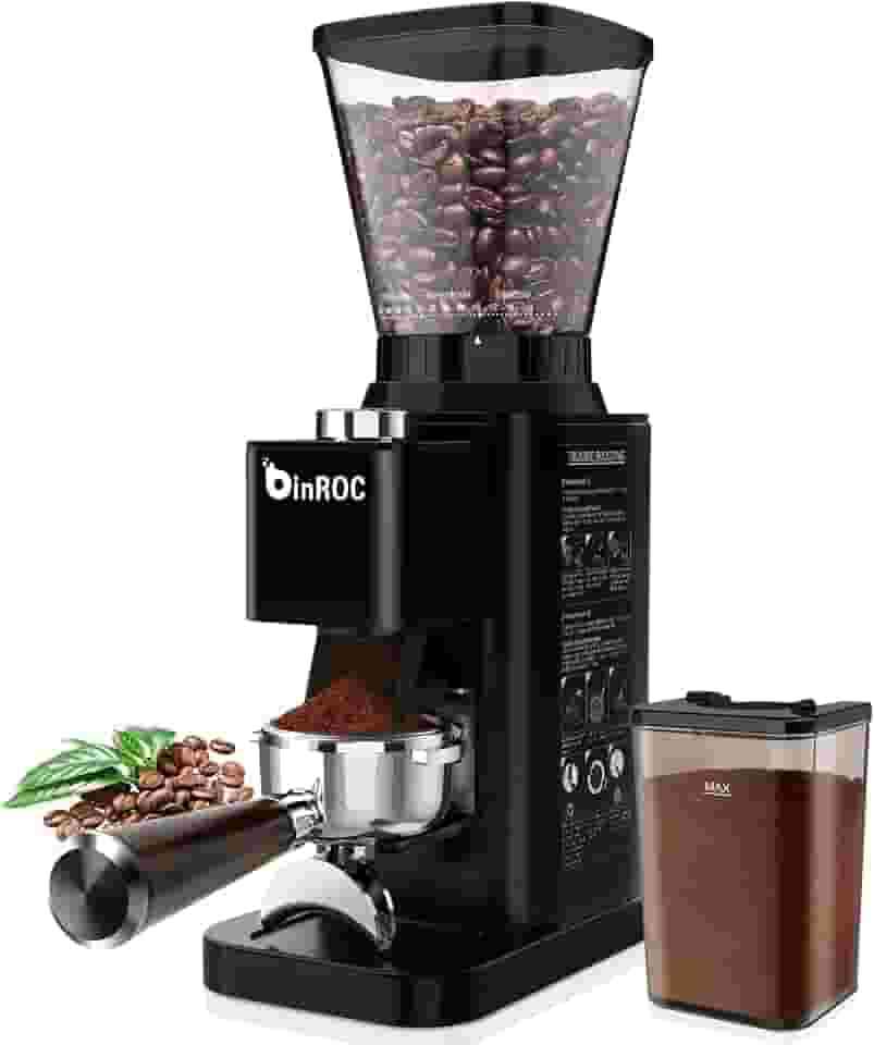 binROC Moedor Elétrico De Café Expresso Cônico Binroc, Moedor De Grãos De Café Para Uso Doméstico, 48 Configurações De Moagem Atualizadas, Temporizador De Precisão, Antiestático Para Coar/Gotejar/Pr