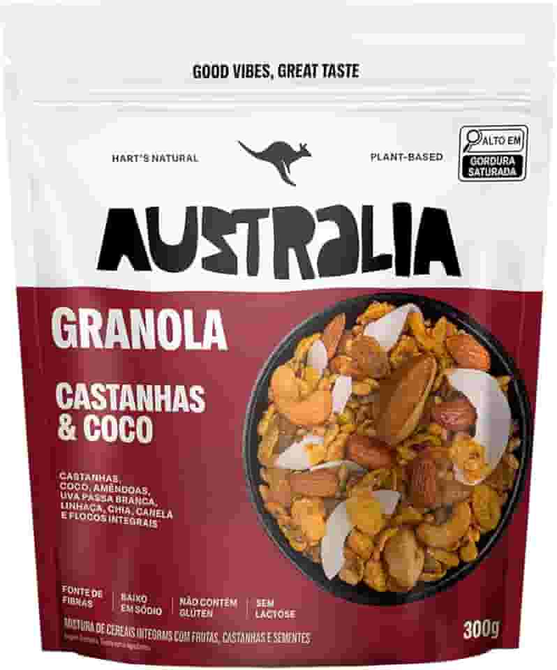 Hart's Natural Granola Australia Castanhas, Melado e Canela, Granola Sem Glúten, Sem Lactose, Vegano, 100% Natural, Alto em Fibras, 300g