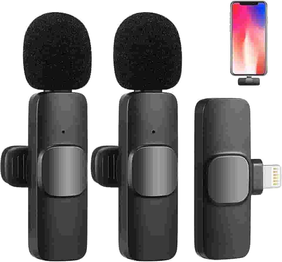 2 peças Microfone de lapela sem fio para dispositivos IOS, microfone duplo sem fio para gravação de vídeo, transmissão ao vivo, vlog, YouTube, Facebook, zoom - redução de ruído e plug-play. (Sem necessidade de APP/Bluetooth) (iPhone 2 peças)