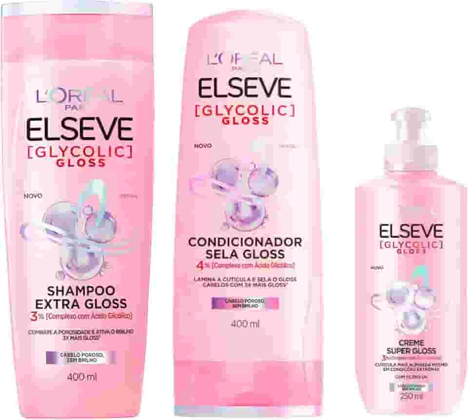 Kit Elseve Glycolic Gloss Shampoo Condicionador + Creme 400ml