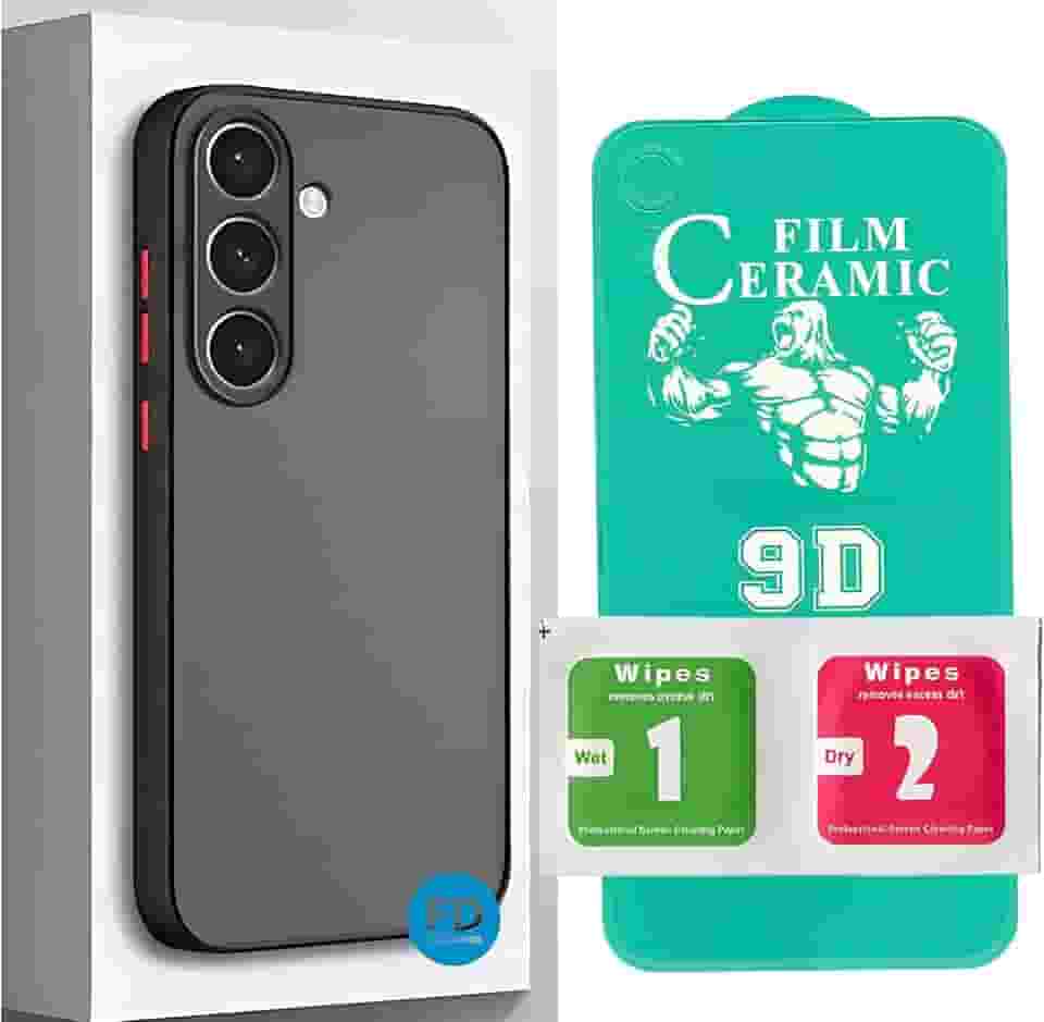 Capa Capinha Case Premium Anti Impacto Fosca Preta Translúcida com Proteção de Câmera para Samsung Galaxy A55 (Capa e Película 9D)