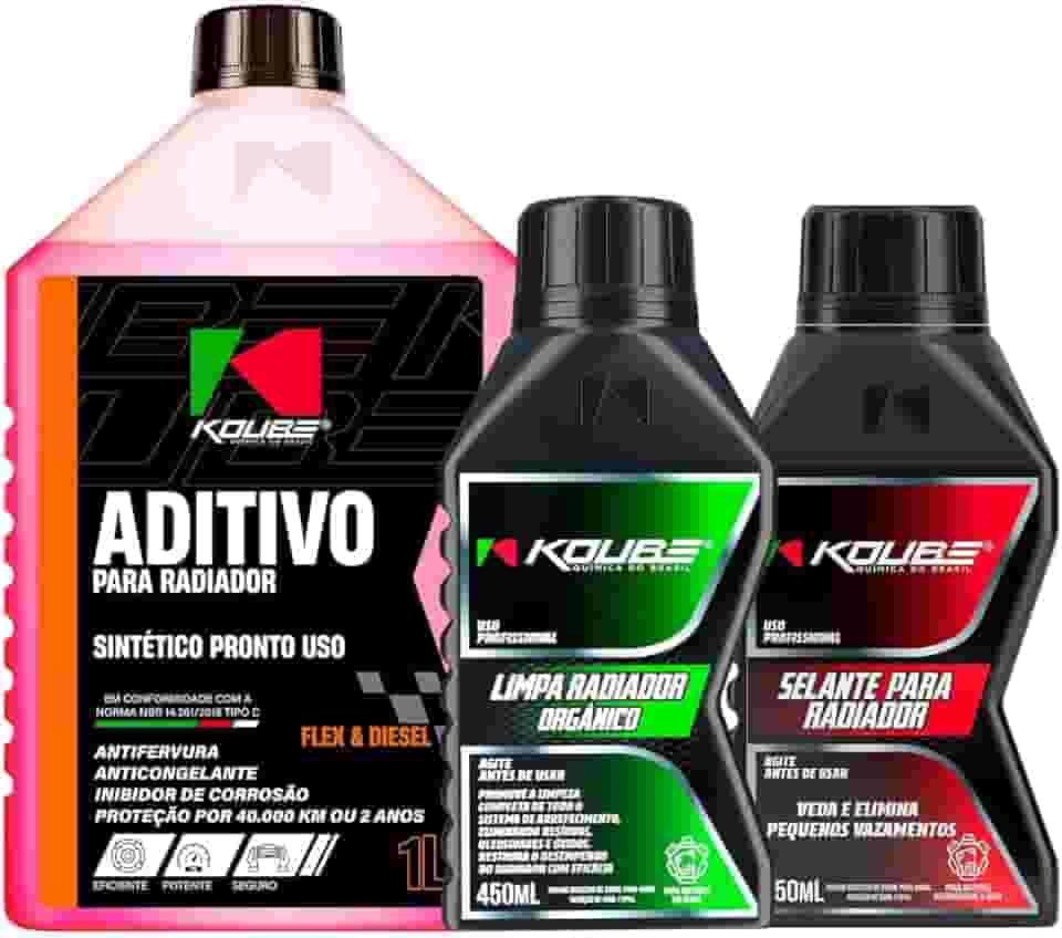 Kit Soluções para Radiador Limpa Radiador Selante para Radiador Aditivo Sintético Pronto Rosa KOUBE