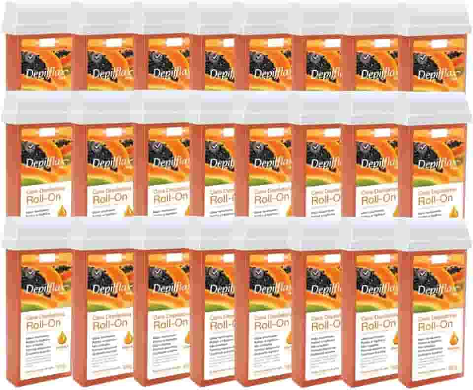 Kit 24 Refil Cera Depilatoria Corporal Profissional Depilação Roll On Depilflax Mamao 100g