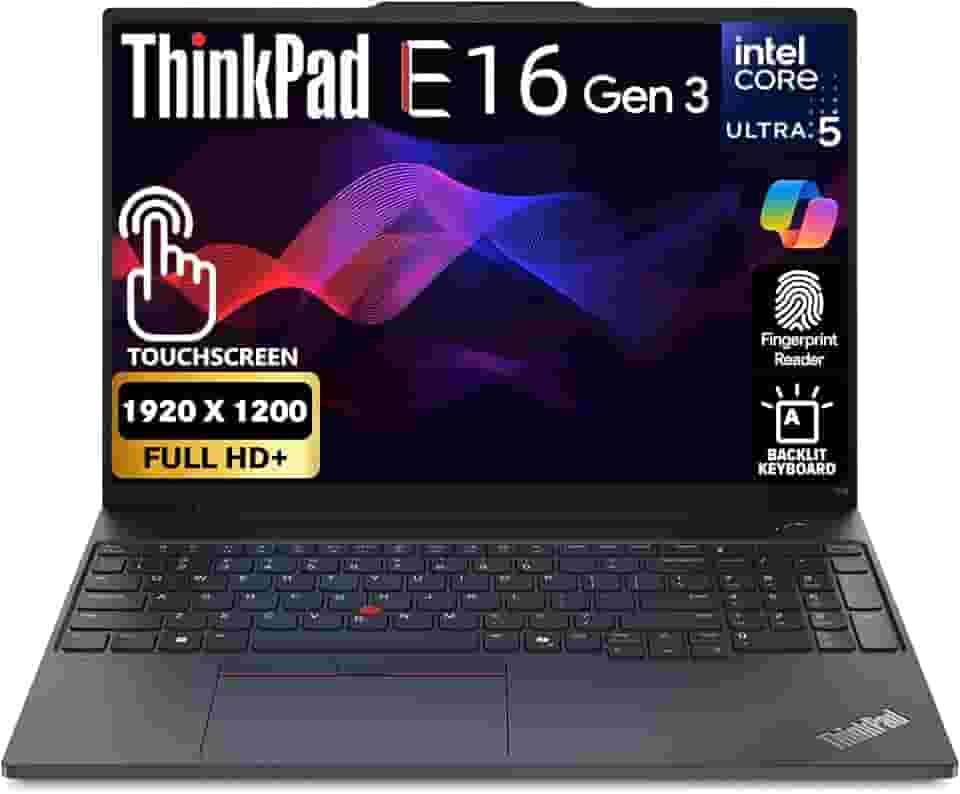 Lenovo ThinkPad E16 Gen 3, FHD + tela sensível ao toque de 16 polegadas, Intel Ultra 5-225U, 16 GB RAM, SSD de 512 GB, impressão digital, teclado retroiluminado, WiFi 6E + BT, RJ-45, Webcam FHD, Win