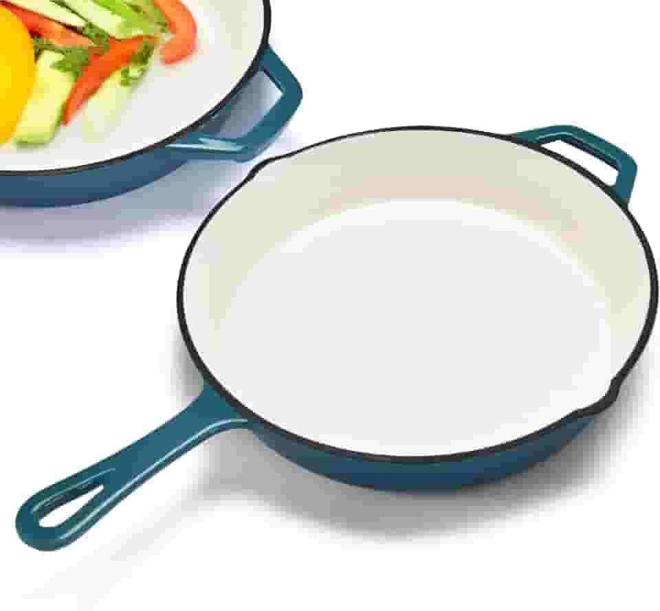 Bruntmor Frigideira de ferro fundido - Frigideira redonda de 25 x 40 cm com bico de despejar - Frigideira compatível com fogões, fornos e churrasqueiras - Ferramenta de cozinha antiaderente