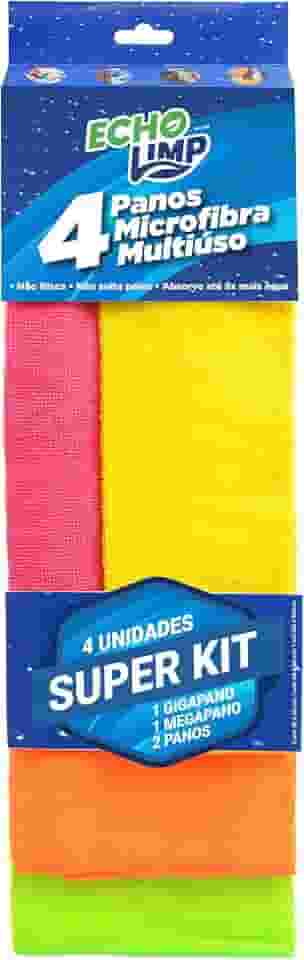 NVA 470 - CONJUNTO COM 4 PANOS SORTIDOS EM MICROFIBRA (1UNI - 60x90 / 1UNI - 58x48 / 2UNI - 30x35) - ECHOLIMP