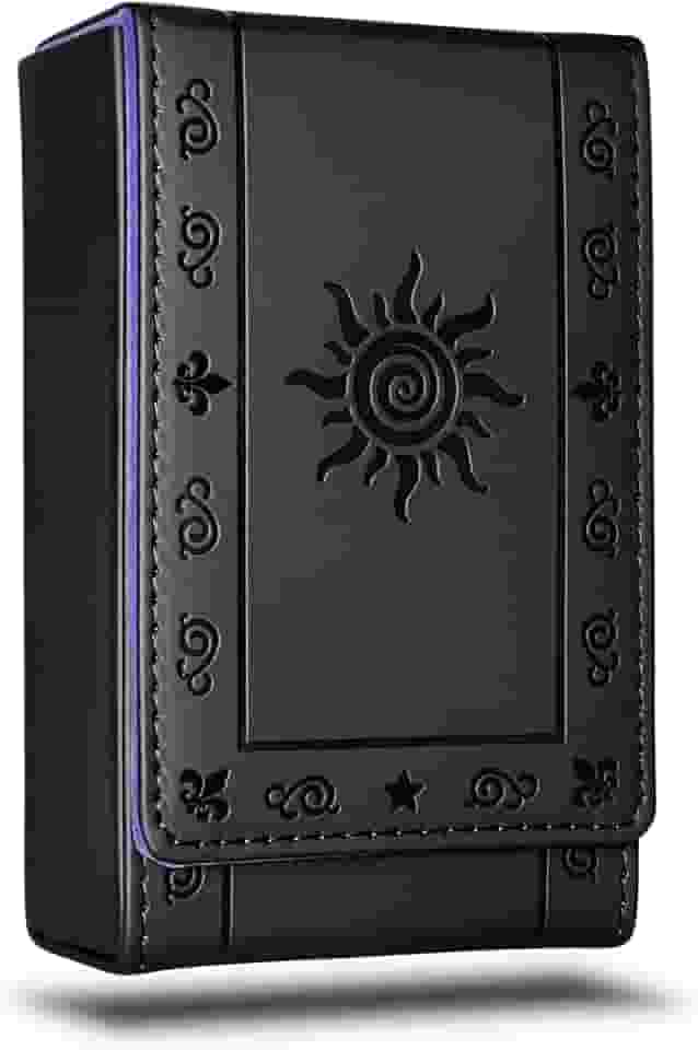 Luck Lab Porta-cartões de tarô de couro – Preto – para a maioria das cartas de tarô de tamanho padrão (serve para o tamanho do baralho com caixa medindo 11 x 7 x 3,25) – Design do sol