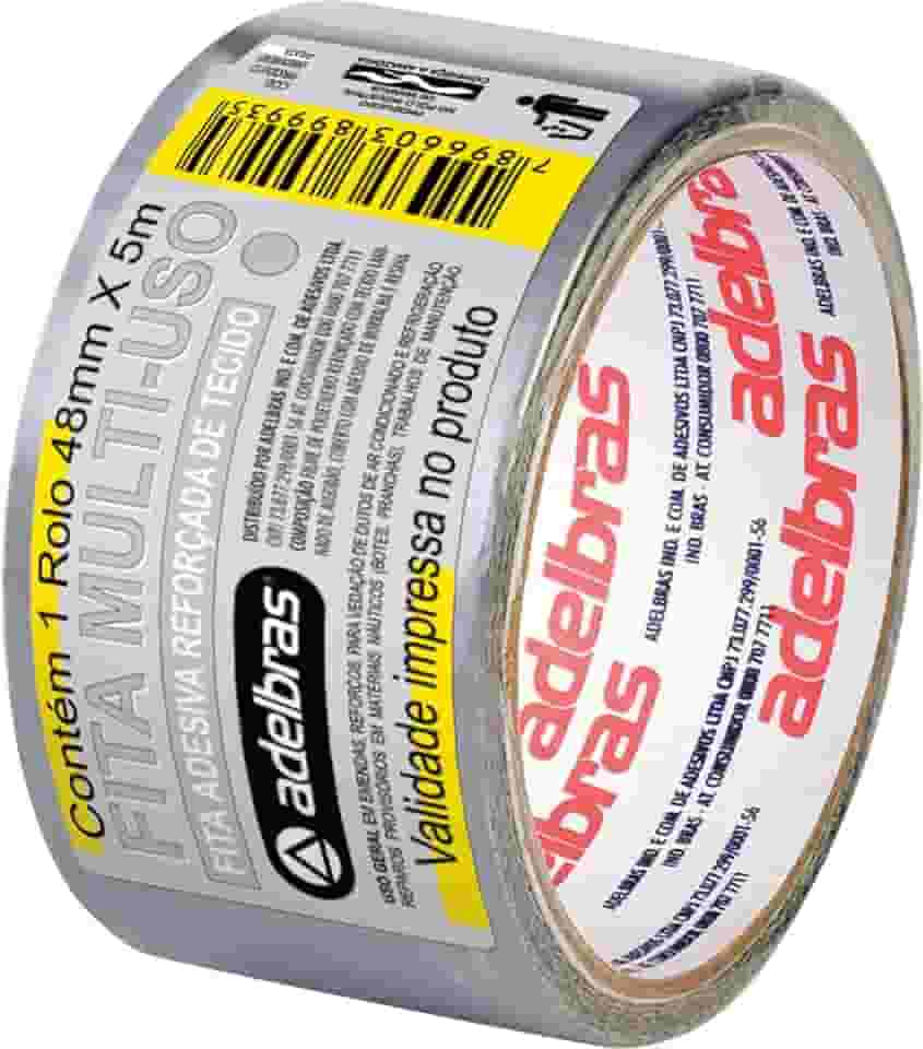 Adelbras Silver Tape Fita Adesiva Reforçada Multiuso de Tecido, Cinza, 48 mm x 5 m