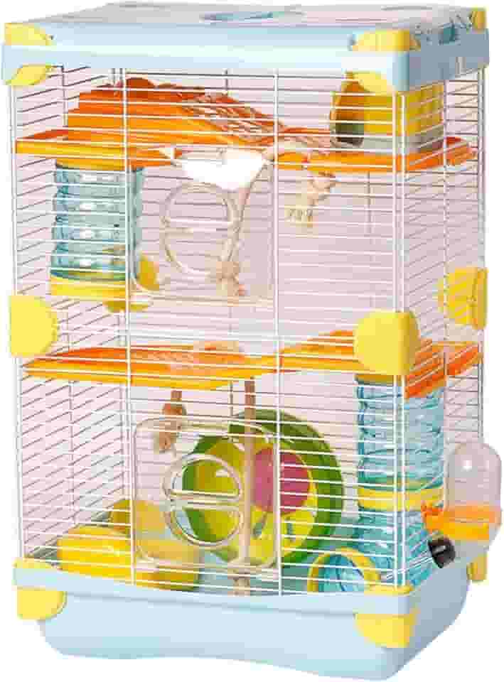 Gaiola Hamster de 3 Camadas - Gaiola Espaçosa e Fácil de Limpar, Ideal para Hamsters e Pequenos Roedores, Portátil e de Montagem Simples, Para Amantes de Animais (Azul)