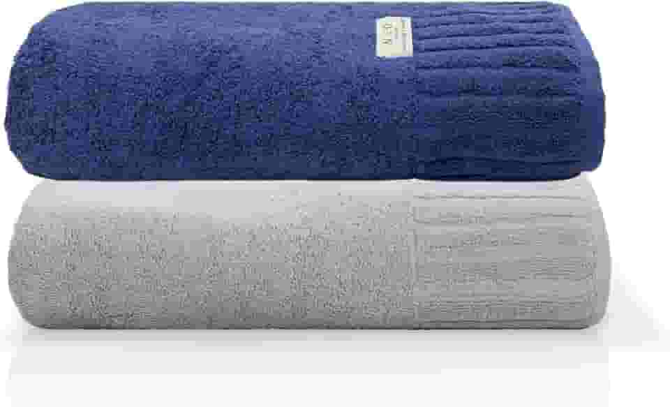 Jogo Toalha De Banho Gigante Ele/Ela Velour 500g/m², 100% Algodão, 02 Peças 85cm x 150cm, Toque Super Macio, Aconchegante, Melhor Absorção, Moderno E Sofisticado (Marinho/Limestone)