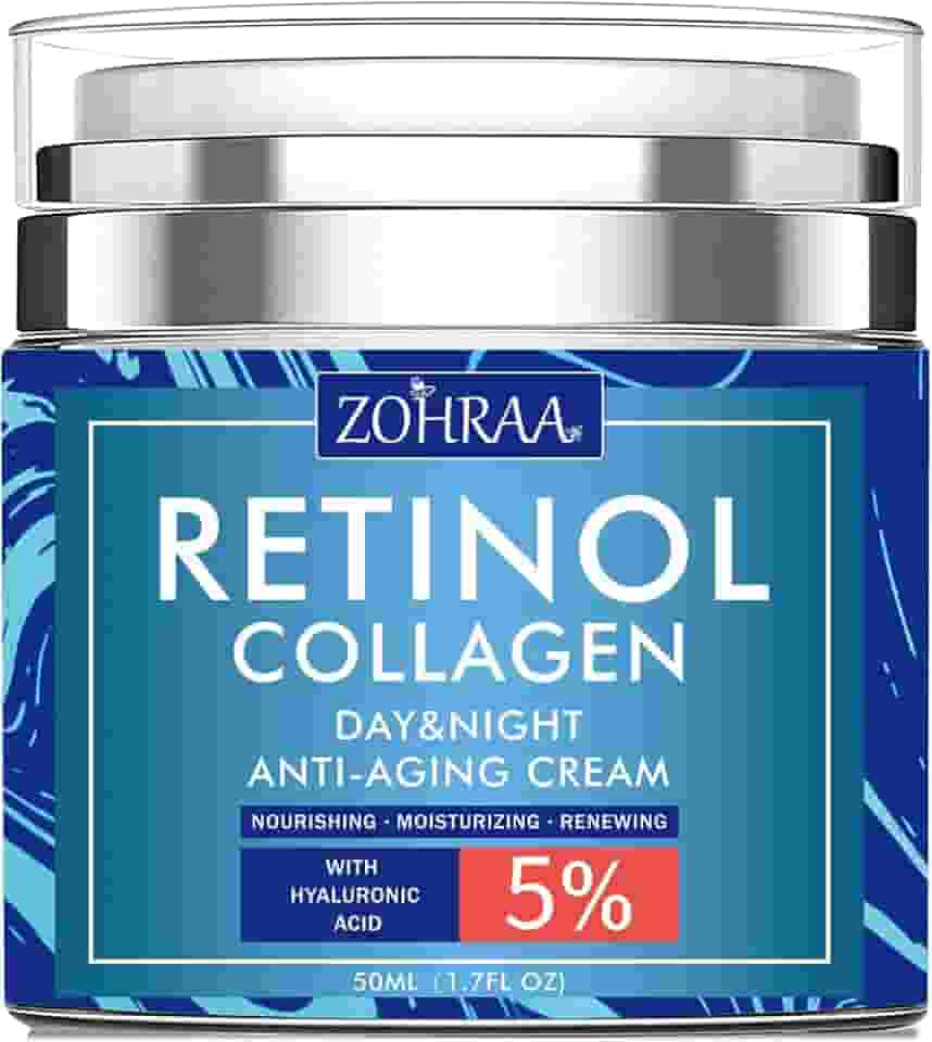 Creme Retinol para o rosto – Hidratante facial com creme de colágeno e ácido hialurônico, antirrugas reduz linhas finas com vitamina C + E ingredientes naturais creme antienvelhecimento dia e noite para mulheres e homens