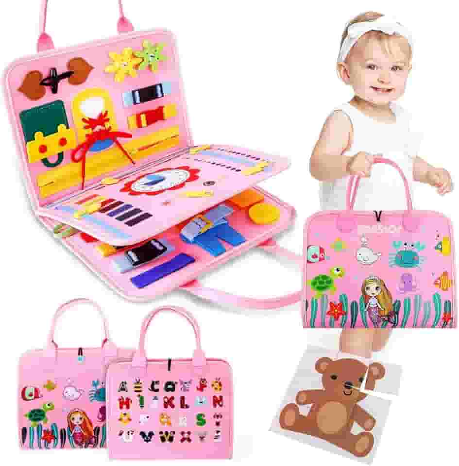 Brastoy Placa de Montessori Sensorial para Crianças Maleta Educativa Brinquedos (Rosa)