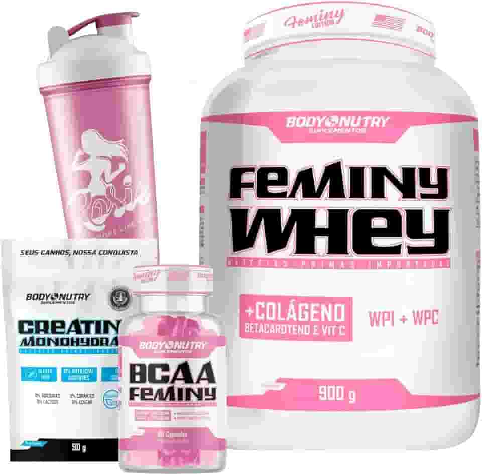 Combo Feminy Whey 900g + BCAA + Creatina Mono + Coqueteleira (Baunilha, 900G)