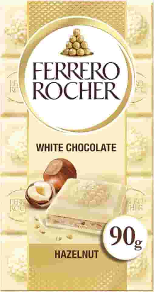 Chocolate Branco Ferrero Rocher Weiss Barra Com Avelãs 90g
