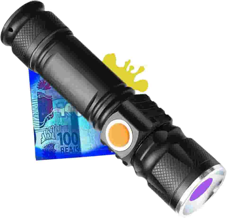 Lanterna de Luz Negra UV - LED Ultravioleta – Detecta Mofo, Urina de Pet Gatos Cachorros, Marca de Segurança em Cédulas, Tintas Invisíveis. Recarregável e Resistênte à Água
