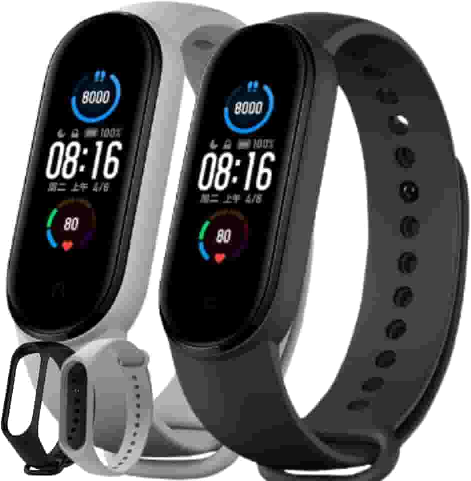 Pulseira para MI Band 5 6 e 7 em Silicone Uma Preta e Outra Cinza Band Silicone Resistente e Duravél