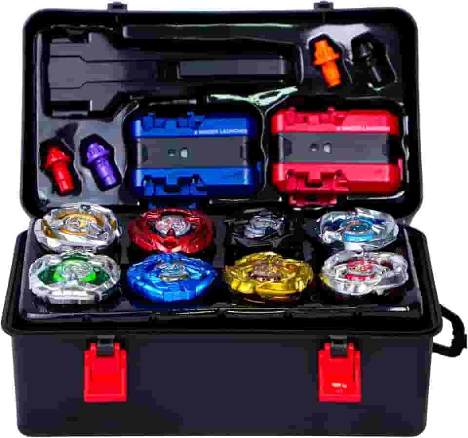 Kit Beyblade Metal Fusion: 8 Piões, 2 Lançadores e 1 Grip