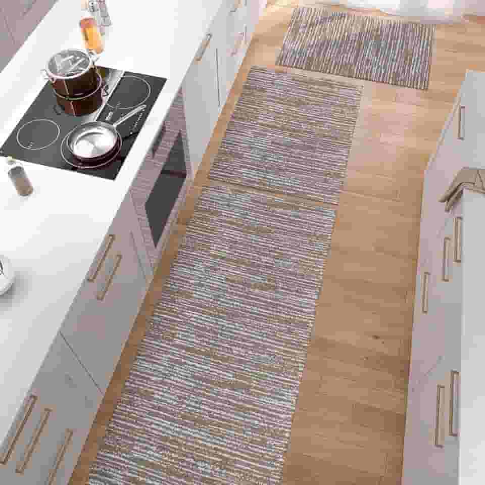 Kit 3 Peças Tapete de Cozinha Antiderrapante Passadeira Capacho Rústico Mesclado Marrom/Caramelo Jacquard