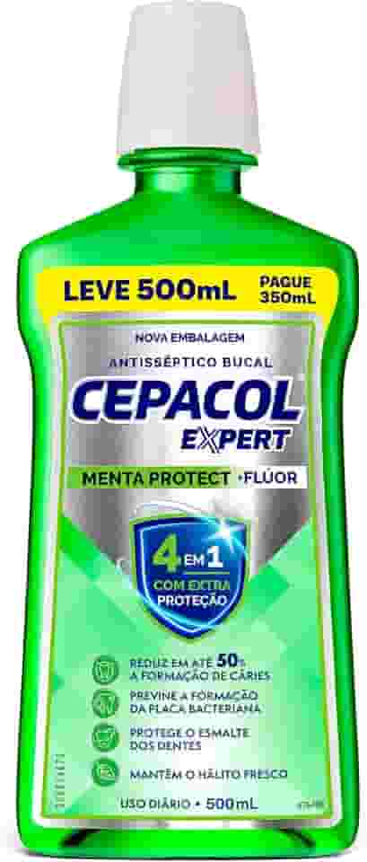 CEPACOL - Enxaguante Bucal Expert Menta Protect - Com Flúor - Hálito Duradouro e Proteção Contra Cáries - 500ml