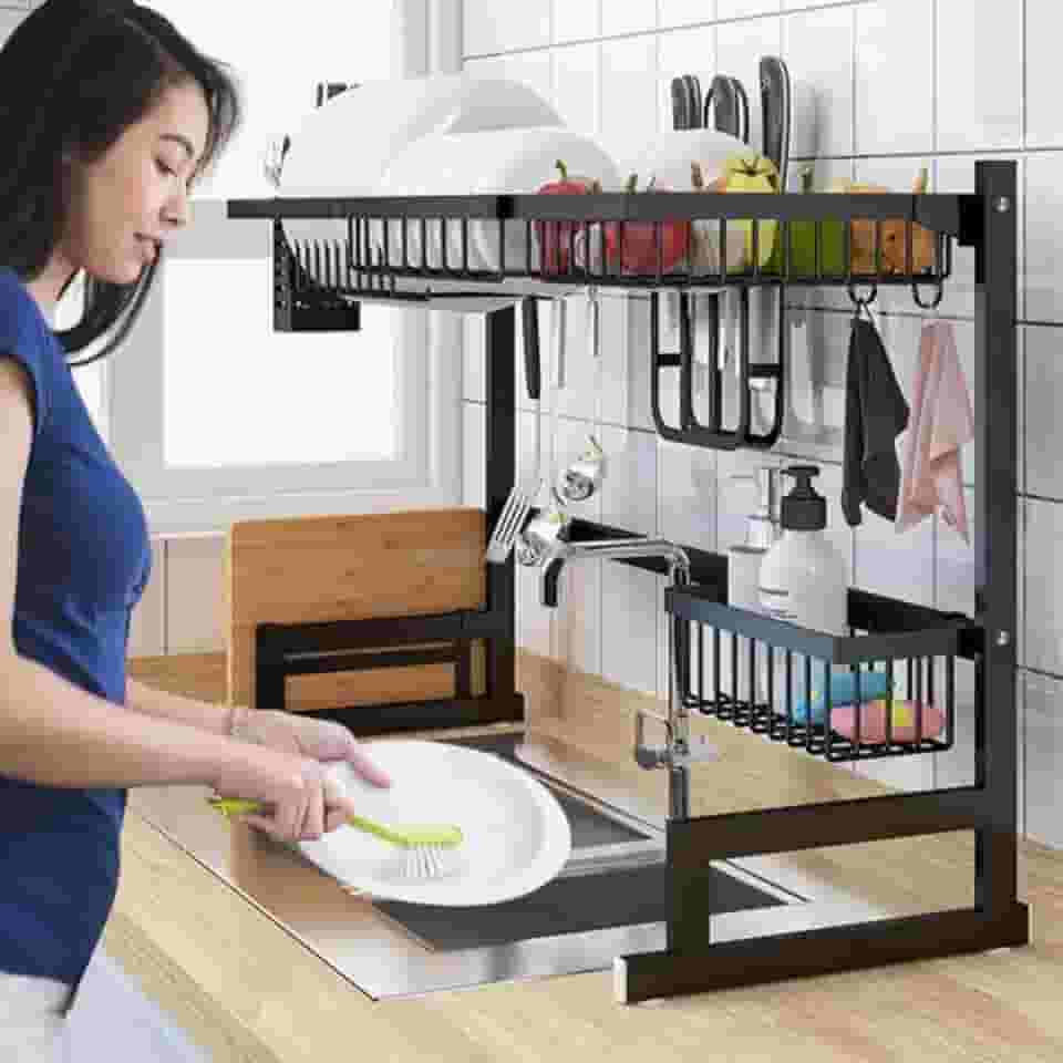 Escorredor de Louças Suspenso Inox Preto Fosco para Pia Organizador Compacto Durável Moderno