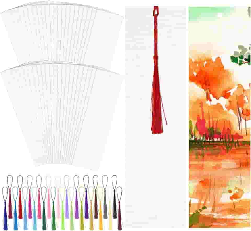LOTMER 200 peças de marcadores em branco de papel aquarela com borlas coloridas, borlas, kit faça você mesmo, marcadores de papel aquarela de algodão com orifício para sala de aula DIY e etiquetas de