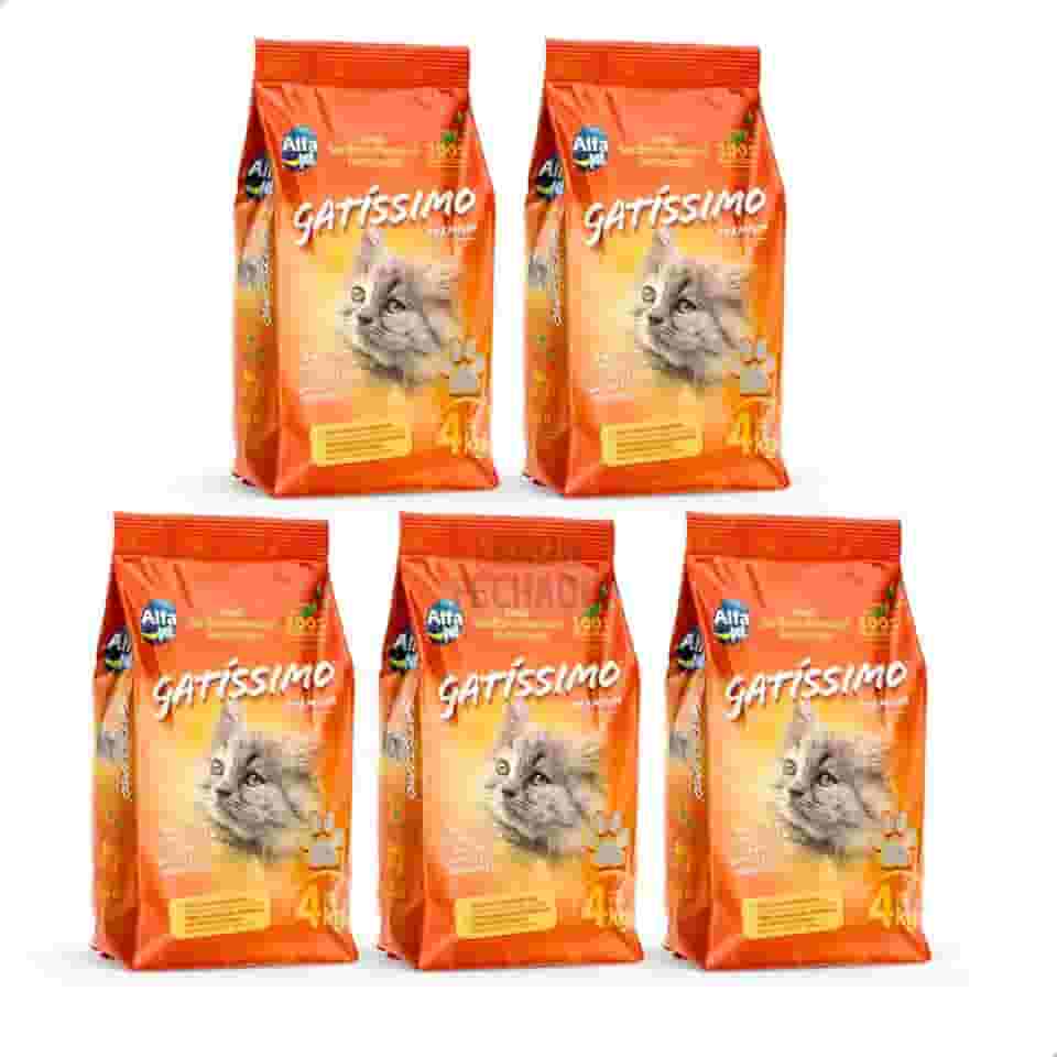 Kit 5 Areia Higiênica Sanitária Para Gatos 4kg Gatissimo Perfumada Premium Natural Alfa Pet