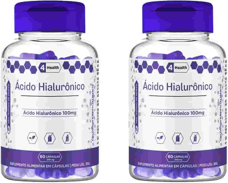 Suplemento Ácido Hialuronico, Hidratação, Firmesa 100mg 60 capsulas - 4 Health - 2 POTES